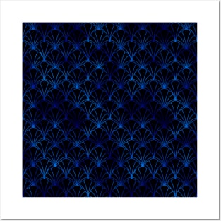 Scallop Shells in Black and Classic Blue Art Deco Vintage Foil Pattern Posters and Art